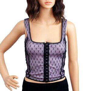 UNIF Lavender Mesh Corset Top Small | Front Hook Closure|Sheer Lace Tank
